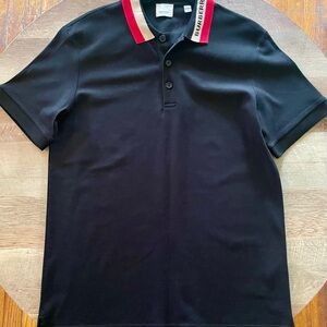 Burberry Polo Shirt in Black with Red Collar